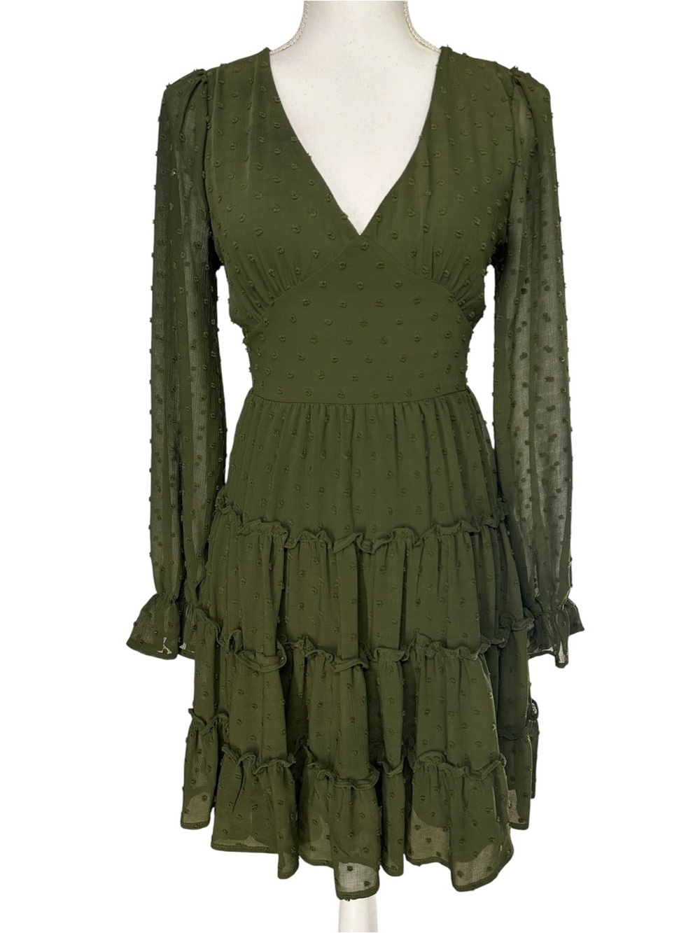 ALTAR’D STATE / Dark Green Ruffle & Sheer Dress / Extra Small